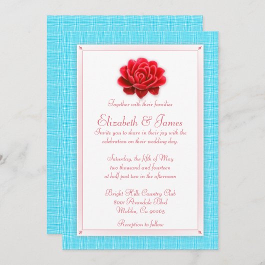 Invitations De Mariage Bleu Et Rouge (Devant / Derrière)