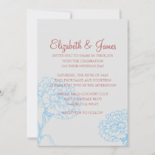 Invitations de mariage bleu et rouge personnalisé