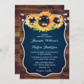 Invitations de mariage bleu et tournesol de la mar (Devant / Derrière)
