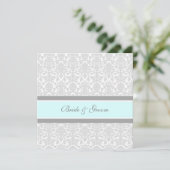Invitations de mariage bleu gris blanc Damas (Debout devant)
