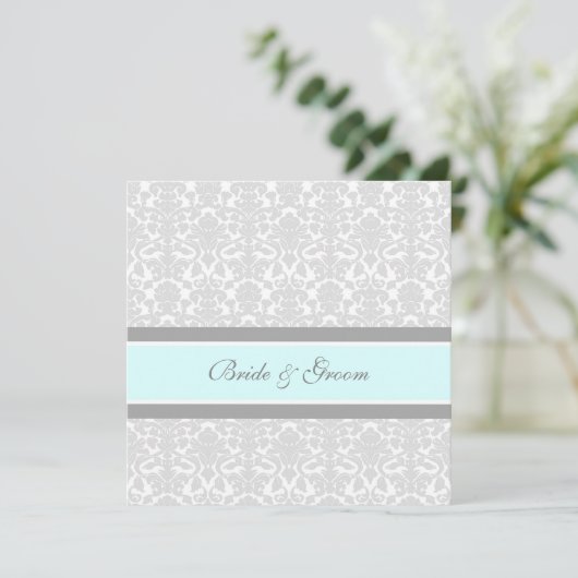 Invitations de mariage bleu gris blanc Damas (Debout devant)