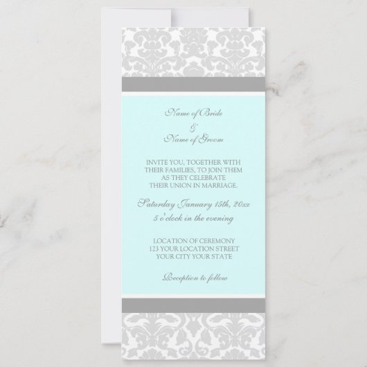 Invitations de mariage bleu gris blanc Damas (Dos)