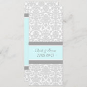 Invitations de mariage bleu gris blanc Damas (Devant / Derrière)