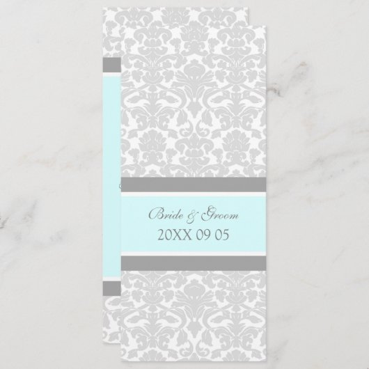 Invitations de mariage bleu gris blanc Damas (Devant / Derrière)