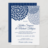 Invitations de mariage bleu marine et Dusty | Flor (Devant / Derrière)