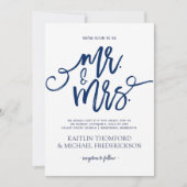 Invitations de mariage bleu marine - Script de bro (Devant)