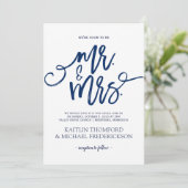 Invitations de mariage bleu marine - Script de bro (Debout devant)
