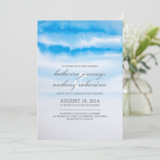 Invitations de mariage bleu moderne (Debout devant)