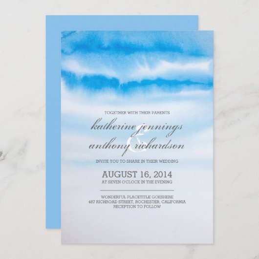 Invitations de mariage bleu moderne (Devant / Derrière)