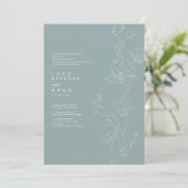 Invitations de mariage bleu poussiéreux floral sim (Debout devant)