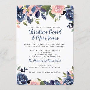 Invitations de mariage bleu rose et marine