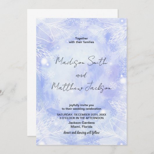 Invitations de mariage bleu violet (Devant / Derrière)