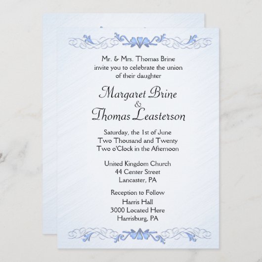 Invitations de mariage Blue Accent (Devant / Derrière)
