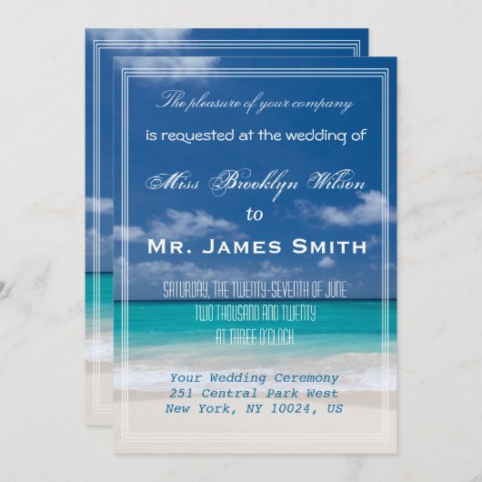 Invitations de mariage Blue Beach (Devant / Derrière)