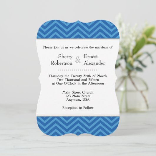 Invitations de mariage Blue Chevron (Debout devant)