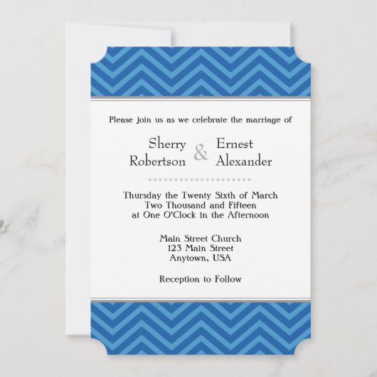 Invitations de mariage Blue Chevron (Devant)
