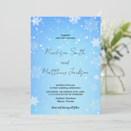 Invitations de mariage Blue Snows (Debout devant)