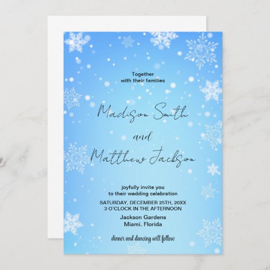 Invitations de mariage Blue Snows (Devant / Derrière)
