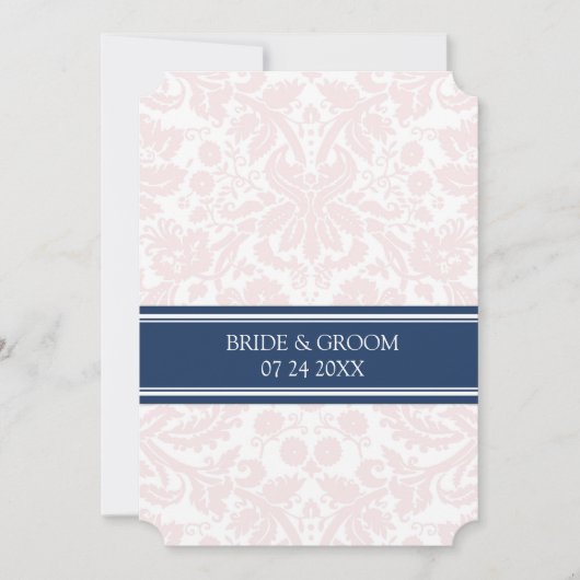 Invitations de mariage Blush Navy Blue Damask (Devant)