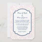 Invitations de mariage Blush Navy Blue Damask (Dos)