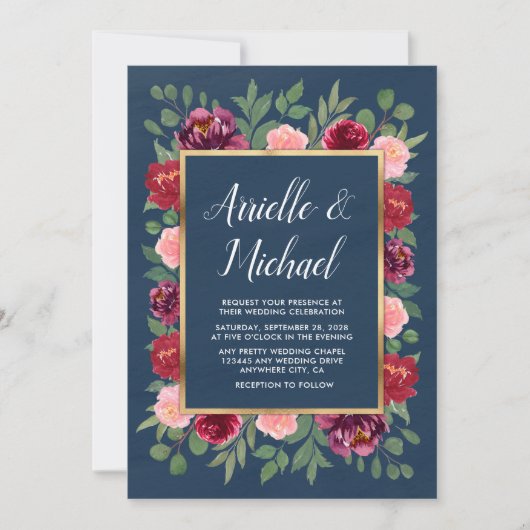 Invitations de mariage Blush Pink Gold Burgundy (Devant)