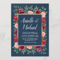 Invitations de mariage Blush Pink Gold Burgundy