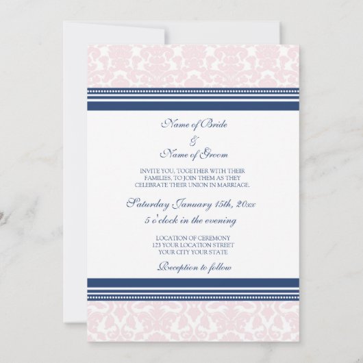 Invitations de mariage Blush White Damask (Dos)