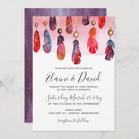 Invitations de mariage Bohême libre esprit (Devant / Derrière)