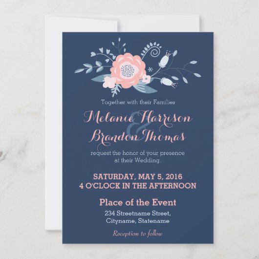 Invitations de mariage Boho bleu et bleu avec RSVP (Devant)