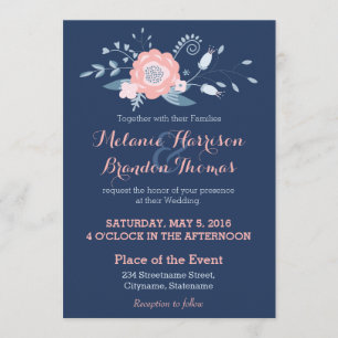 Invitations de mariage Boho bleu et bleu avec RSVP