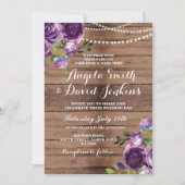 Invitations de mariage Bois rustique Purple Floral (Devant)