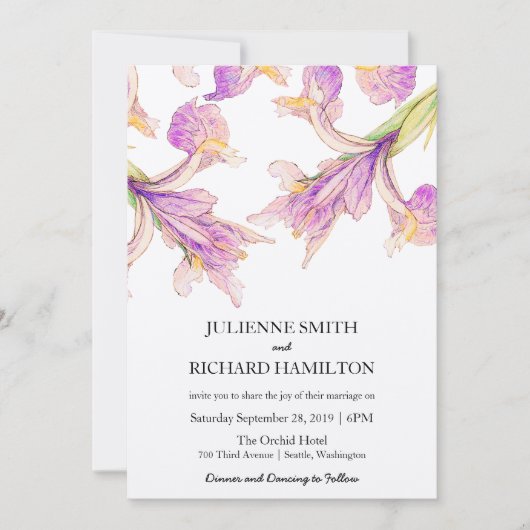 Invitations de mariage botanique modernes pourpres (Devant)