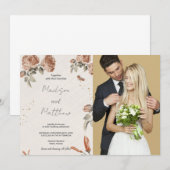 Invitations de mariage Brown aux fleurs avec photo (Devant / Derrière)