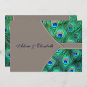 Invitations de mariage Brown Blue Peacock (Devant / Derrière)