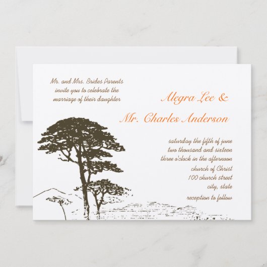 Invitations de mariage Brown de chêne (Devant)