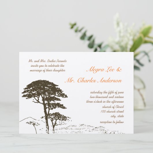 Invitations de mariage Brown de chêne (Debout devant)