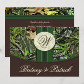 Invitations de mariage Brown et de camo vert de ch (Devant / Derrière)