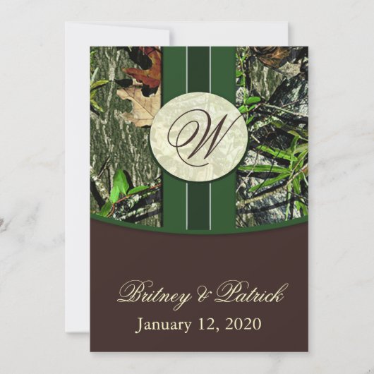 Invitations de mariage Brown et de camo vert de ch (Devant)