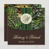 Invitations de mariage Brown et de camo vert de ch (Devant / Derrière)