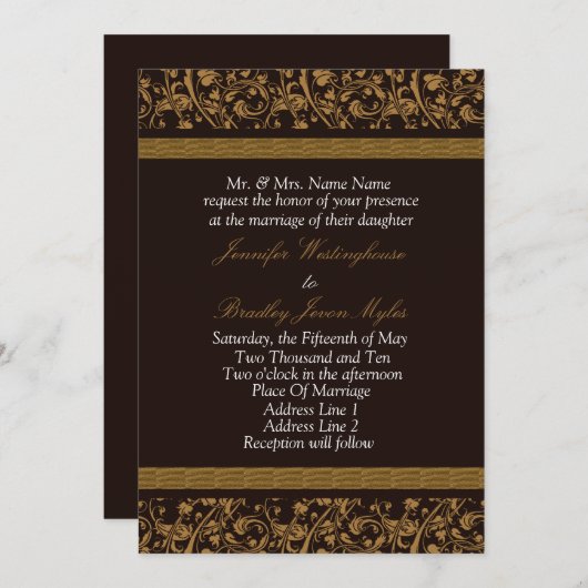 Invitations De Mariage Brown Et Tan (Devant / Derrière)