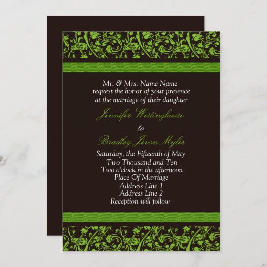 Invitations De Mariage Brown Et Vert (Devant / Derrière)