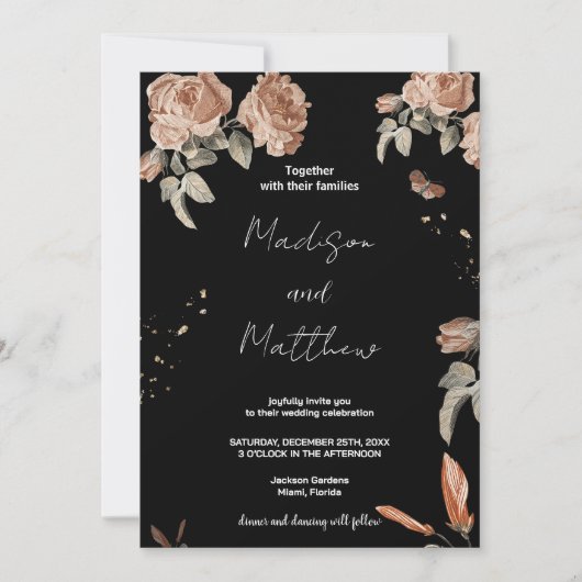 Invitations de mariage Brown noir Fleur (Devant)