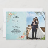 Invitations de mariage Brown vert Fleur avec photo (Devant)