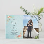 Invitations de mariage Brown vert Fleur avec photo (Debout devant)