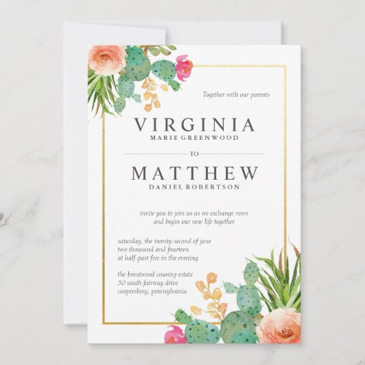 Invitations de mariage Cactus (Devant)