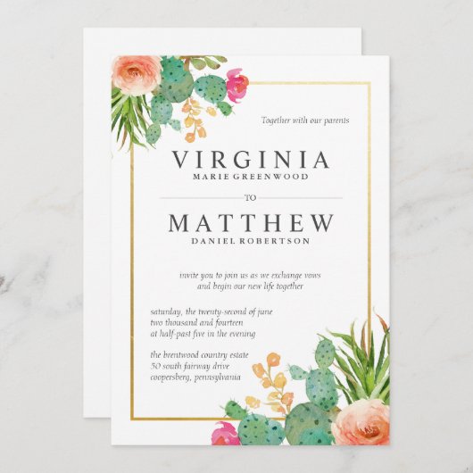 Invitations de mariage Cactus (Devant / Derrière)