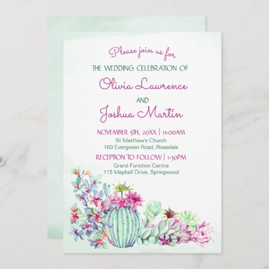 Invitations de mariage Cactus (Devant / Derrière)