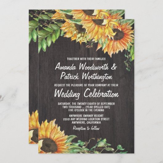 Invitations de Mariage campagnard d'aquarelle de t (Devant / Derrière)