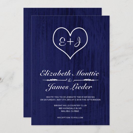 Invitations de mariage campagnard de bleu marine (Devant / Derrière)