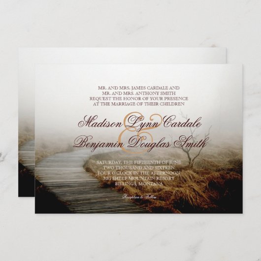 Invitations de Mariage campagnard de brouillard de (Devant / Derrière)